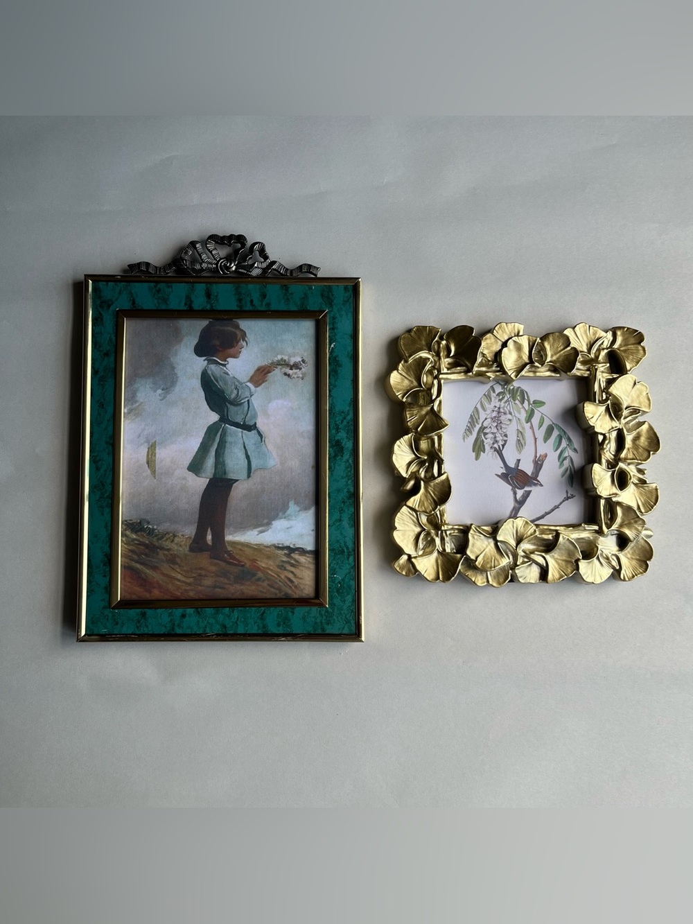 Vintage Mixed Matls Goldtone Metal and Resin Frames w/ Fine Art Prints-Set of 2